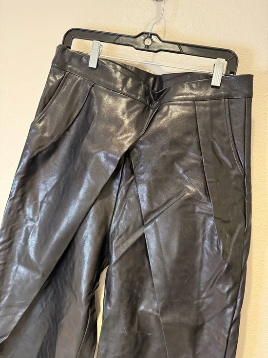 Uoozee Chic Black Faux Leather Wide Leg Trousers - High Waisted Size Large - Picture 3 of 8